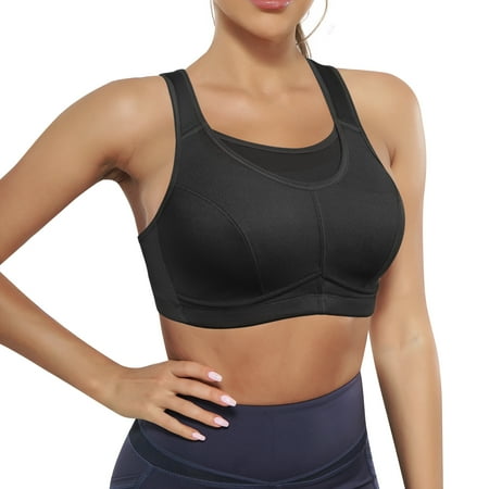 

CtriLady Wirefree Sports Bra for Women High Impact Full Coverage Bounce Control Support with Adjustable Straps Hook Camisole Top(Black Medium)