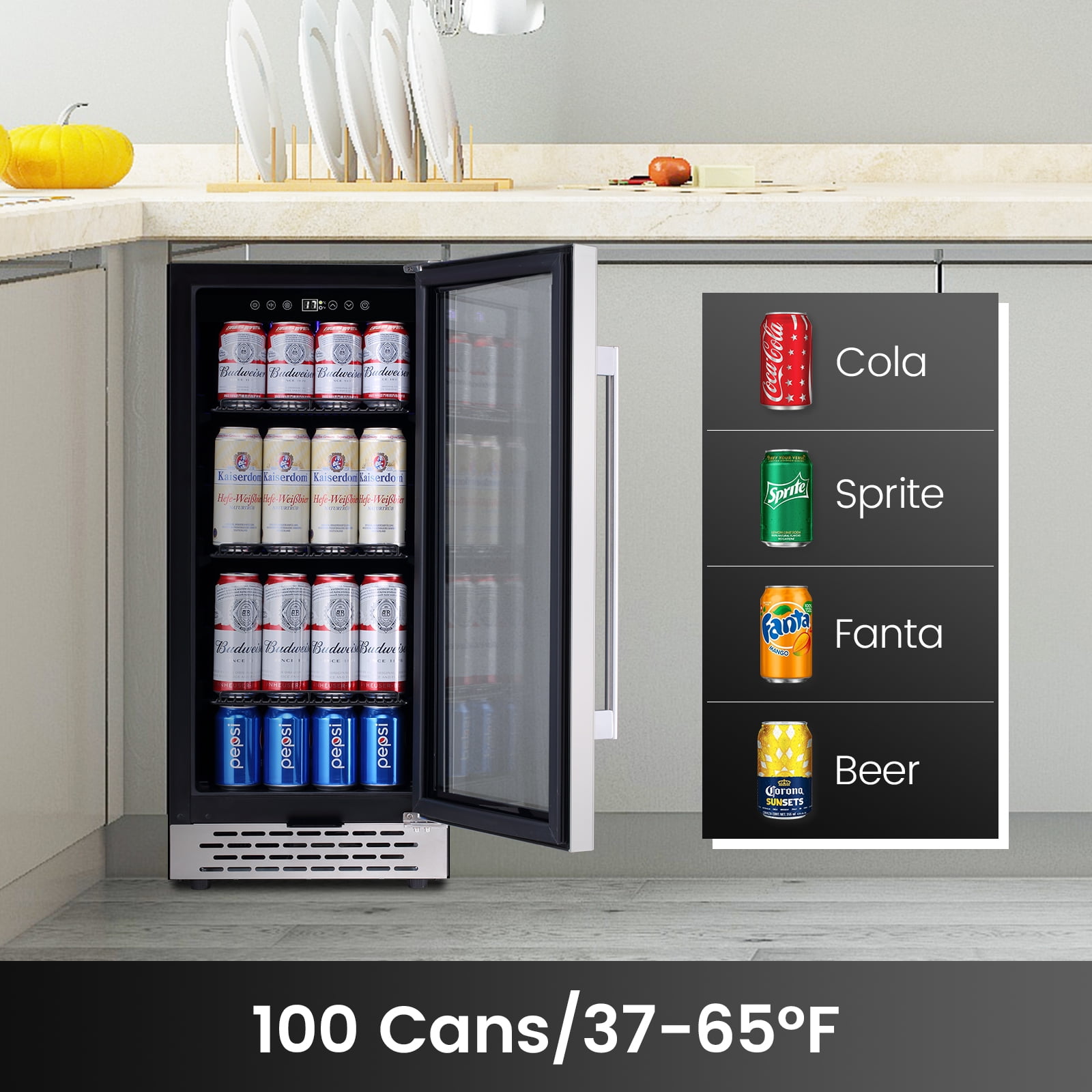 COLOZO 15 Inch Beverage Fridge Under Counter, Freestanding 130 Cans Beverage Refrigerator Cooler for Home Bar Beer