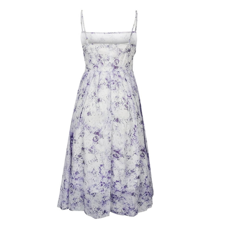 white christmas dresses Purple Floral Drop Waist Midi Dress - All Dresses main image 0