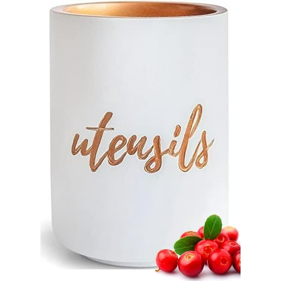 White Ceramic Utensil Holder with Interior Copper Finish - Stylish, Sturdy and Large Holder for Rose Gold Kitchen Accessories & Copper Kitchen Accessories - Utensil Holder for Kitchen Counter