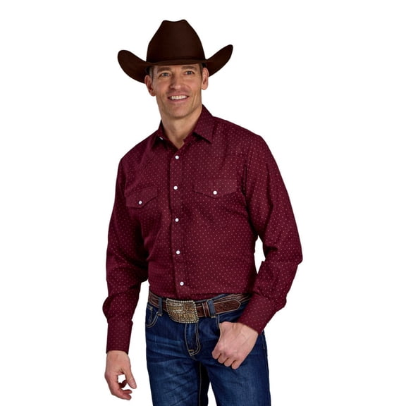 Roper Western Shirt Mens Long Sleeve Dot M Wine 01-001-0019-1066 WI