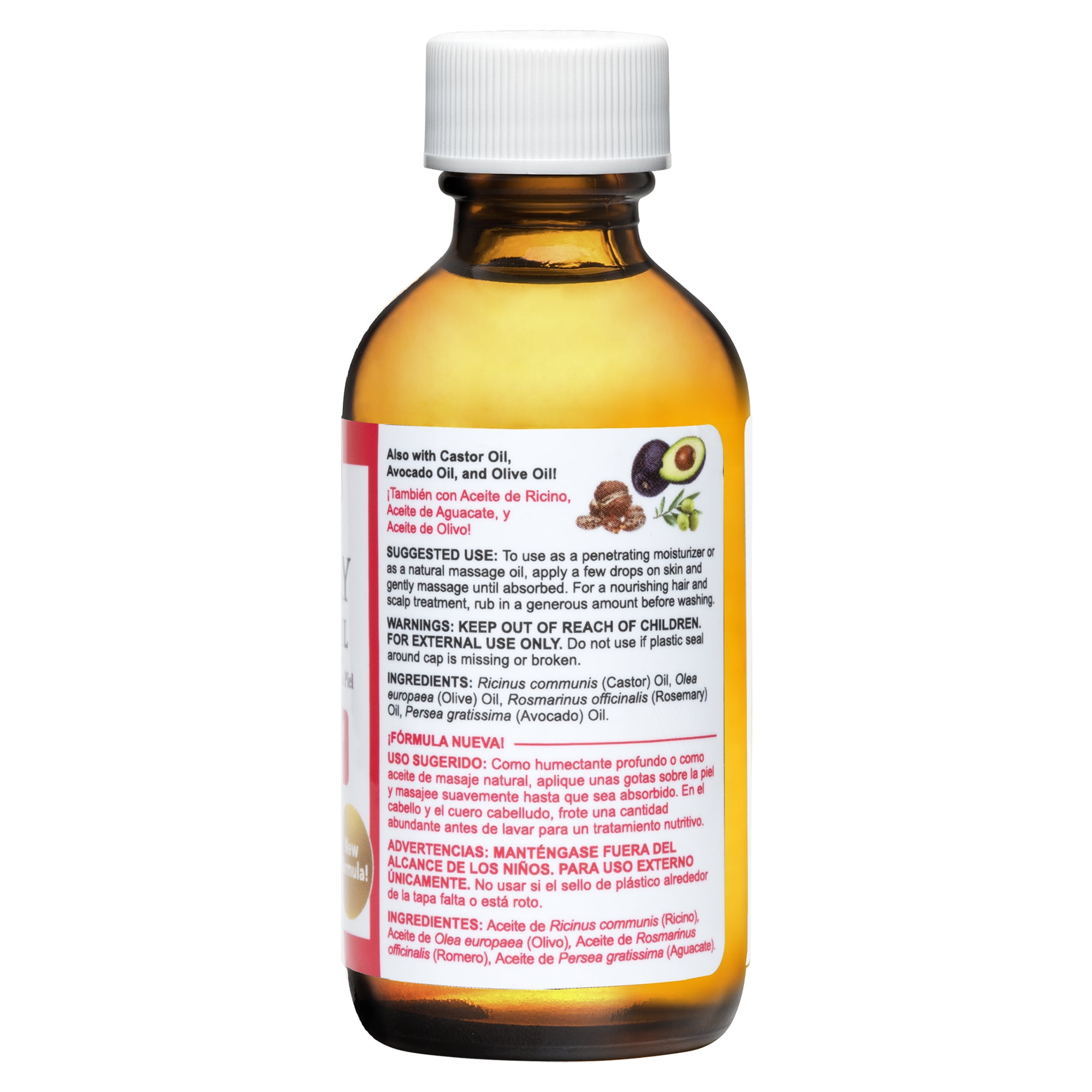 De La Cruz Rosemary Hair & Skin Oil - Revitalizing Moisturizer, Natural Blend with Castor Oil - 2 fl oz
