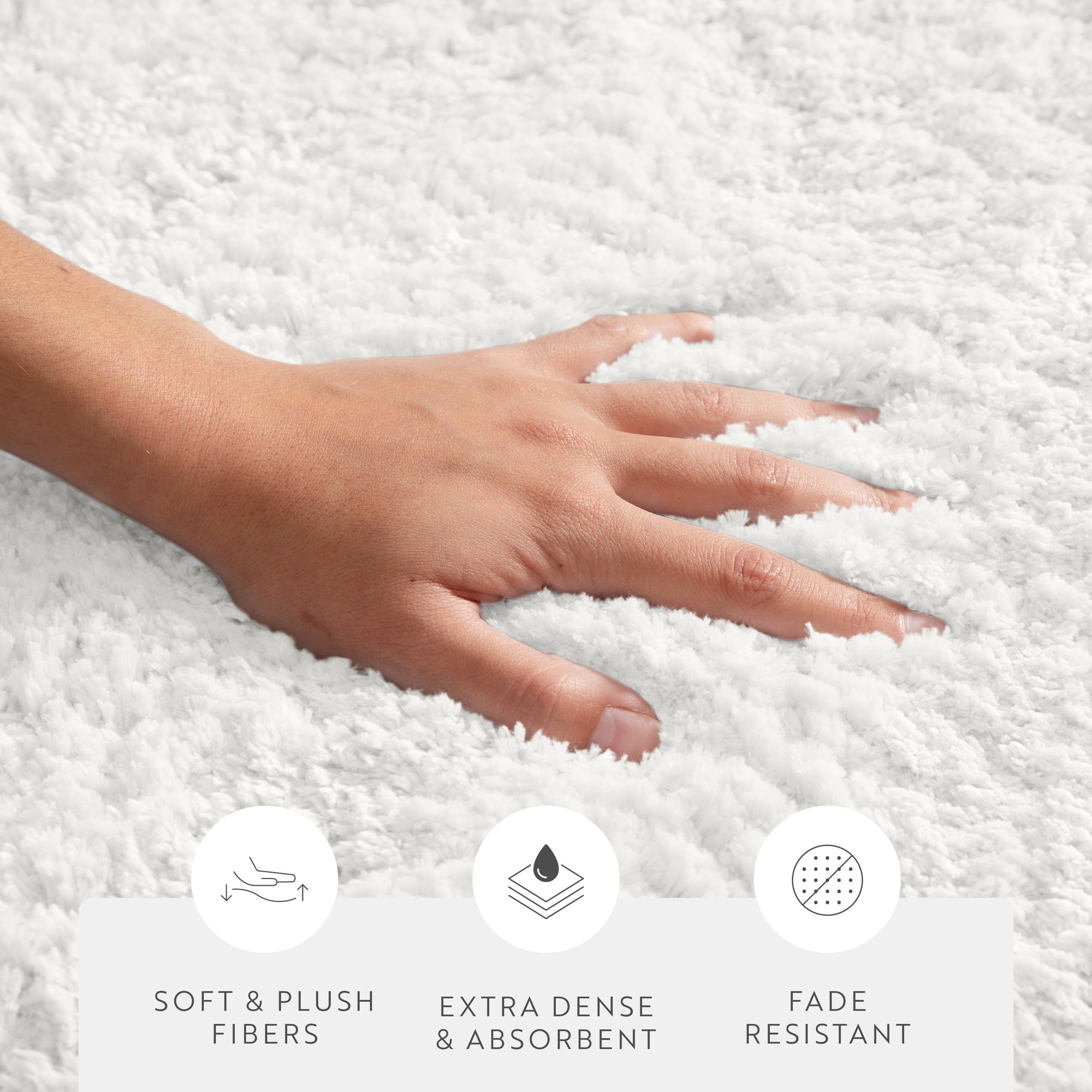 Plush Absorbent Bath Mat Rug with Anti-Skid Rubber Backing, 24 x 17, White, by Noble Linens