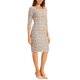 thumbnail image 4 of Vestido de trabajo midi ajustado de mujer con cuello cuadrado y mangas 3/4, a cuadros, XL, amarillo y blanco, 4 of 6