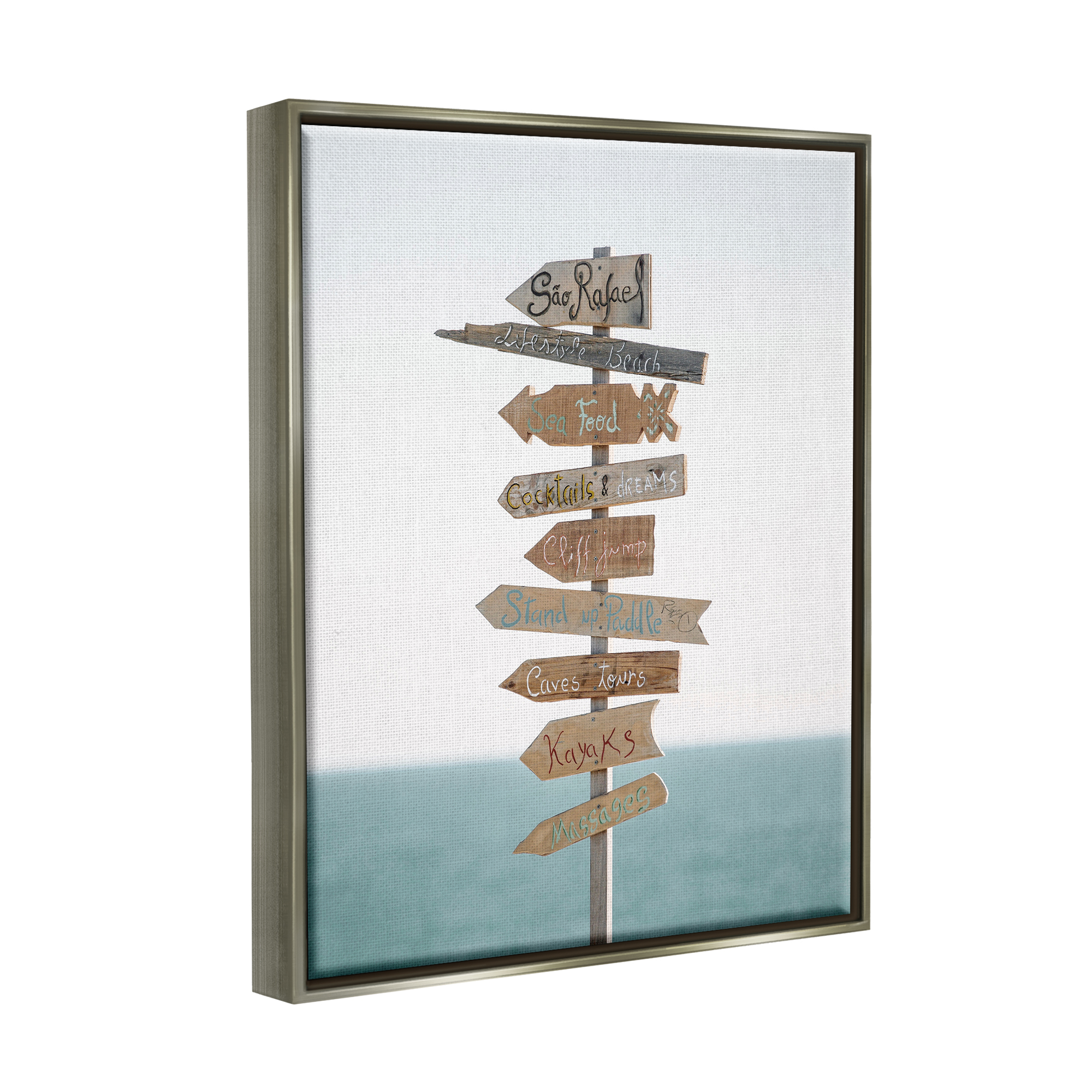Stupell Industries Nautical Beach Direction Sign Coastal Photography Gray Floater Framed Art Print Wall Art