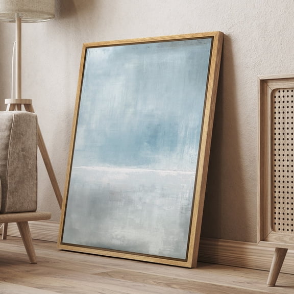 Dustinway Framed Canvas Print Wall Art Blue Gray Pastel Abstract Painting Modern Art Minimalist Decor
