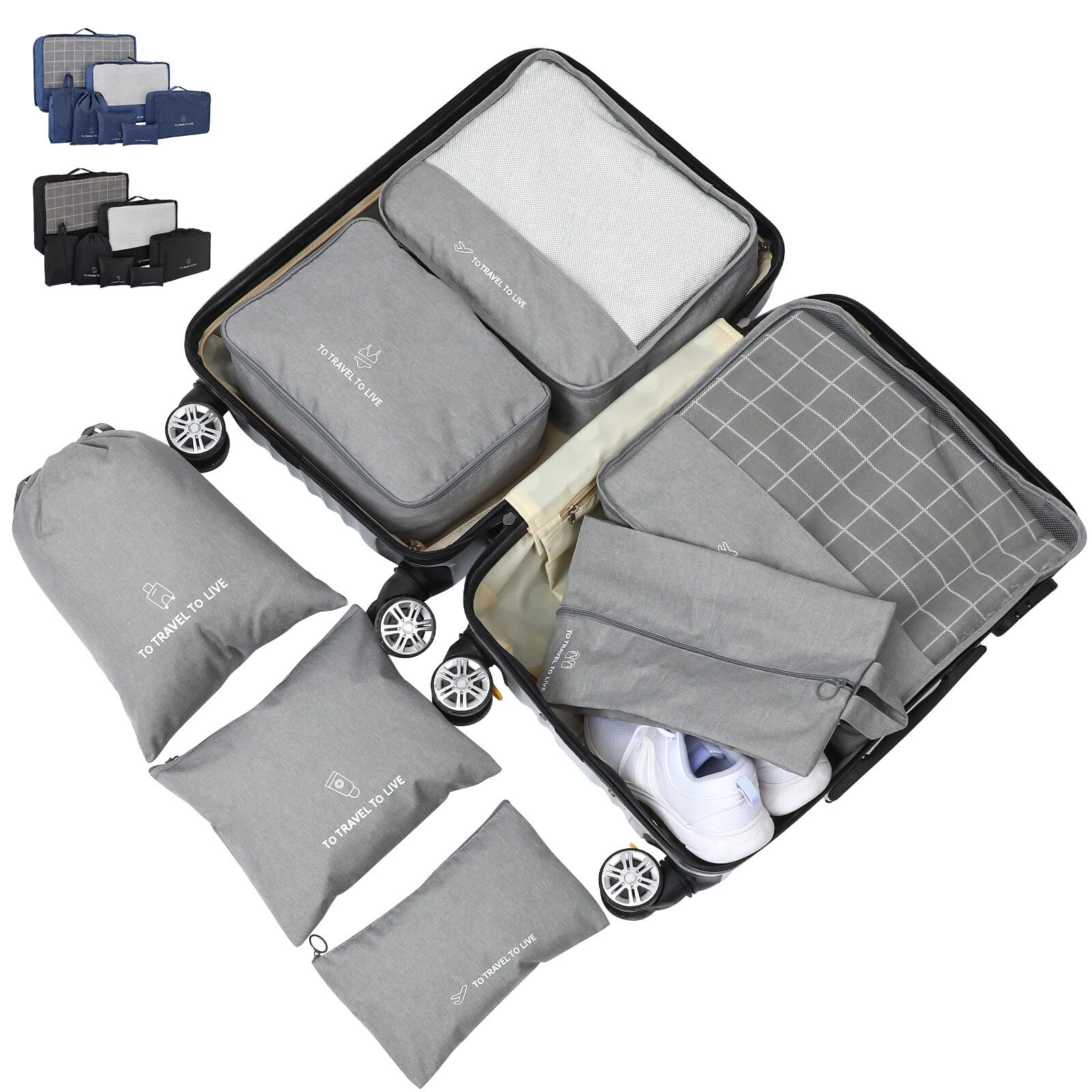 ETEREAUTY Packing Cubes Black Travel Storage Bags for Suitcase Organizers