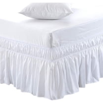 Siloon Wrap Around Bed Skirt Three Fabric Sides Elastic Dust Ruffled 15 Inch Tailored Drop, Easy to Install Fade Resistant-White, Queen/King