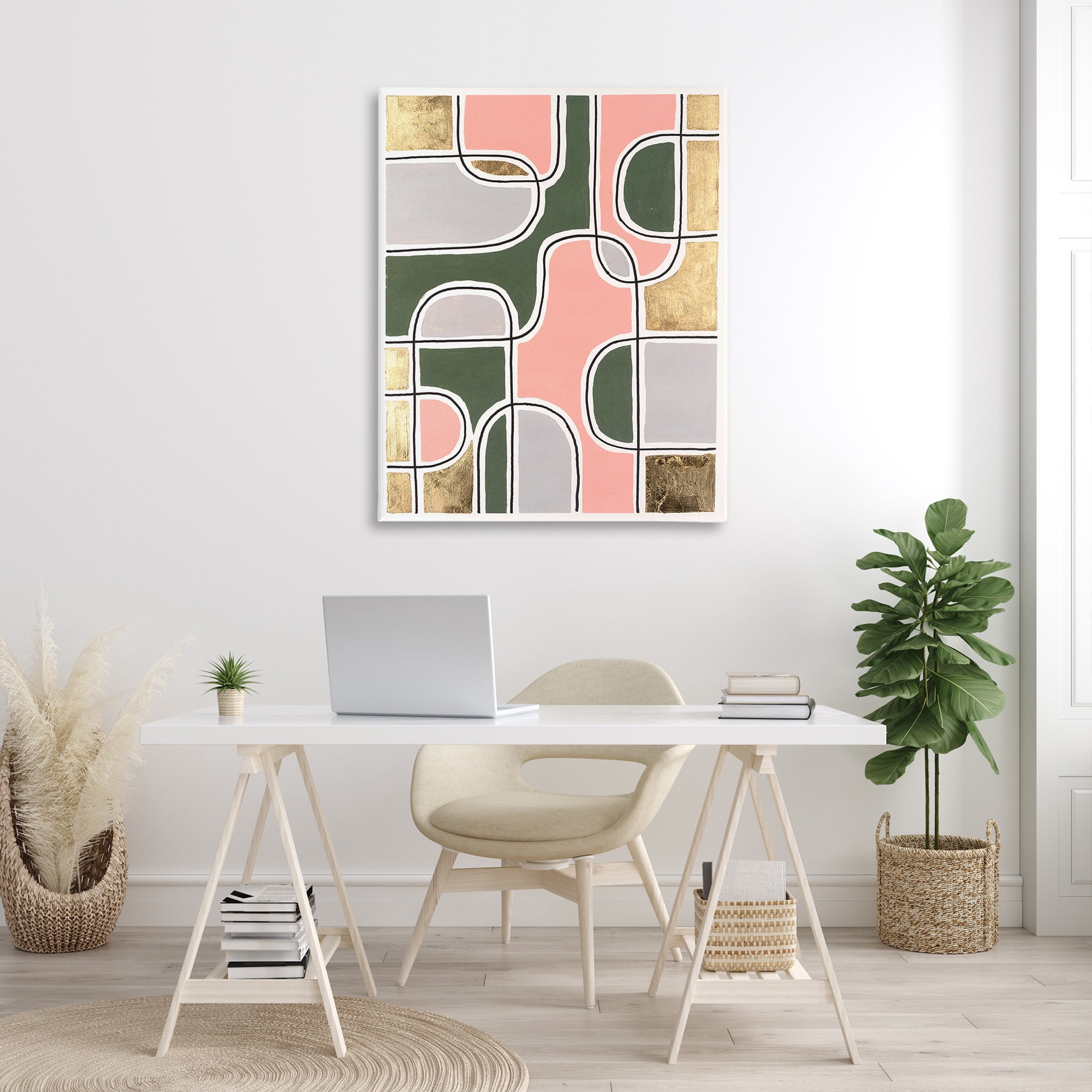 Stupell Industries Modern Shapes & Glam Abstract Painting Gallery Wrapped Canvas Art Print Wall Art, 36 x 48