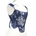thumbnail image 7 of Women's Floral Corset Tops Tie Shoulder Boned Renaissance Corsets Bustier Drawstring Lace Up Y2k Crop Tank Tops Navy, XXXL, 7 of 7