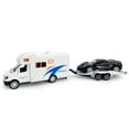 thumbnail image 2 of Motorhome Camper Trailer Towing Black Supercar Sports Car Model Diecast Toys for Boys Pull Back RV Toy Vehicle, Beach Sandbox Outdoor Adventure Play Set, 3 4 5 6 Years Old Kids Toddlers Gifts, white, 2 of 6