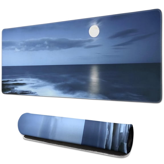 Experience Stellar Gaming: Large SciFi Space Moon Mouse Pad, Stitched Edges, Anti-Slip Rubber Base, Perfect Keyboard Desk Pad for Intense Gaming Sessions, Home Office Use, 31.5x11.8 Inch