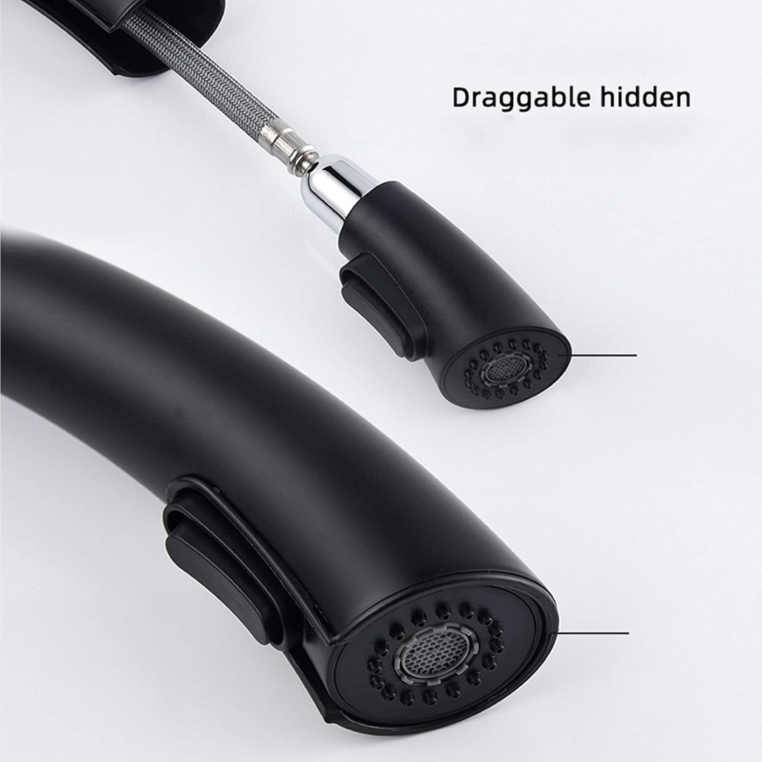 Kitchen Sink Solid Brass Hidden Pull-Out Kitchen Faucet with Dual-Function Sprayer, Swivel Single Handle Hot and Cold Water Kitchen Mixer Tap,Black
