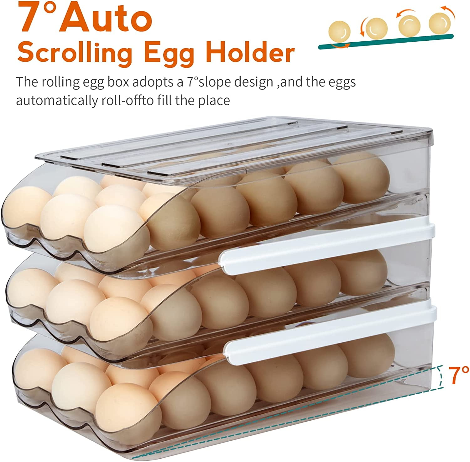 Large Capacity Egg Holder for Refrigerator, Automatic Rolling Egg Fresh Storage Box, Clear Egg Storage Container Organizer Bin & Egg Tray