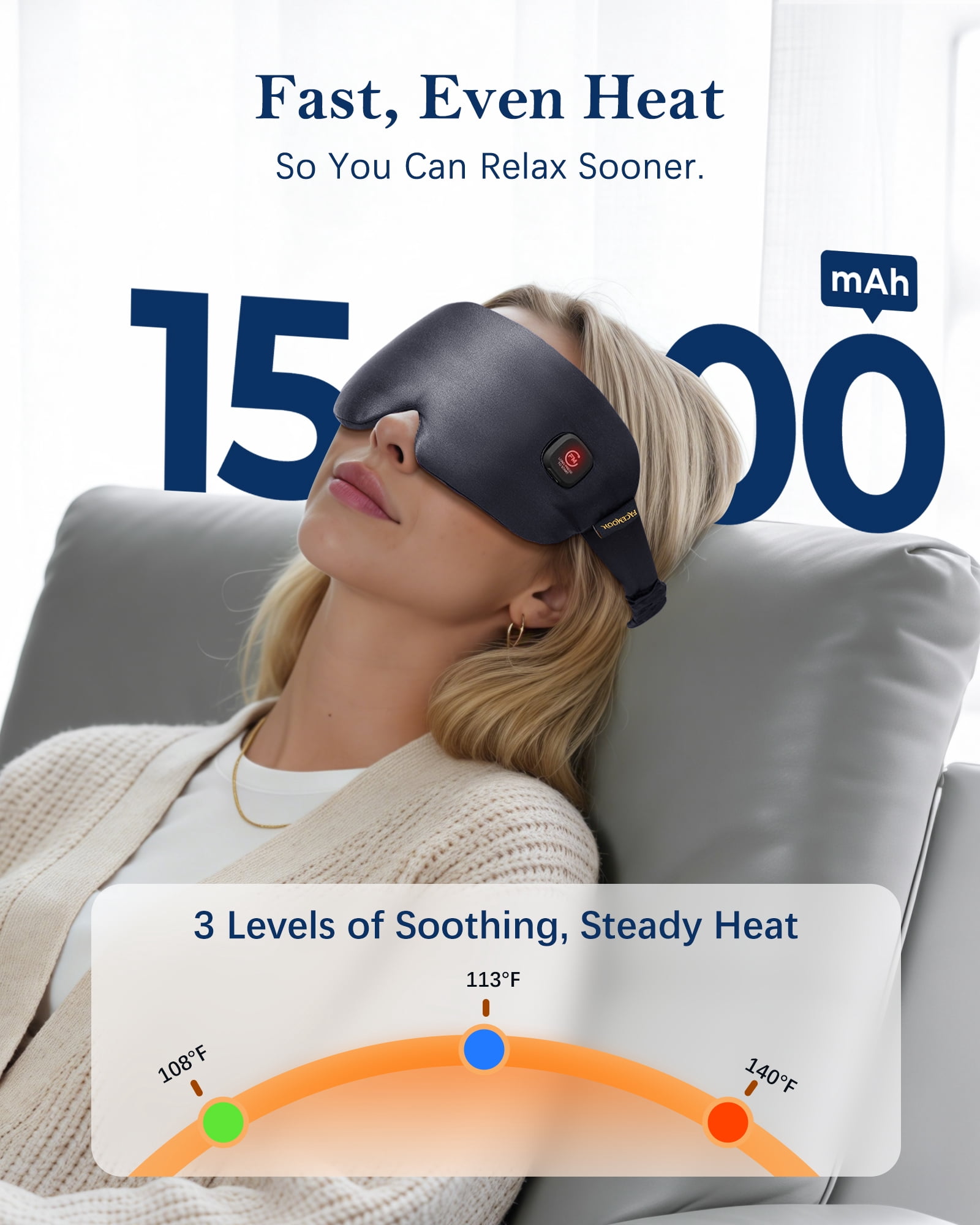 FACEMOON Cordless Silk Warm Eye Mask for Dry Eyes Comfort Moist Heat Sleep Relaxation Essential Blue