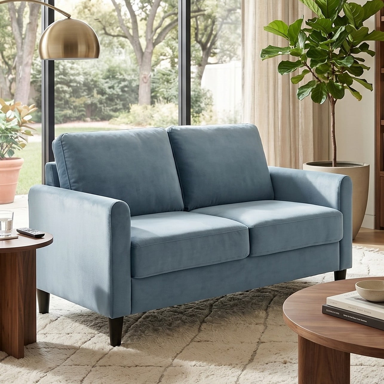 Home Design Airell 2-Piece Living Room Set with Loveseat and Sofa, Soft Velvet Fabric, Modern Upholstered Design, Blue