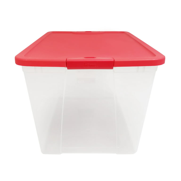 Homz 16 Gallon Plastic Storage Container with Lid, Clear and Red