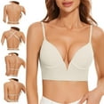 thumbnail image 2 of khonts,Women's Low Back Deep-V Plunge Bras Seamless Invisible Backless Bralettes No Underwire Lightly Lined Halter Multiple Way Low Cut Lingerie White 34, 2 of 5