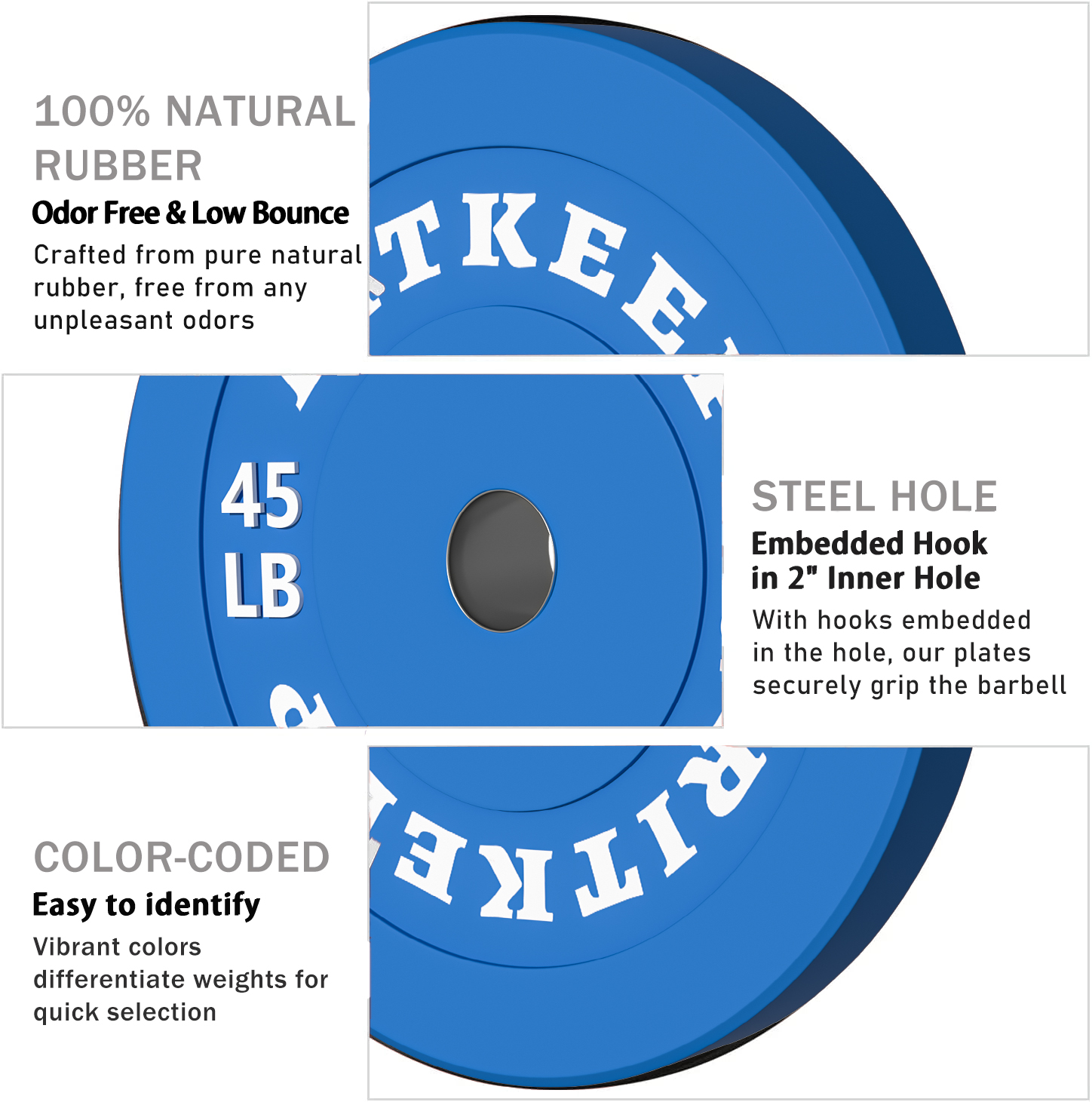 Ritkeep 2" Olympic Low Bounce Color Rubber Bumper Weight Plates for Weightlifting, Barbell Set for Home Gym Strength Training