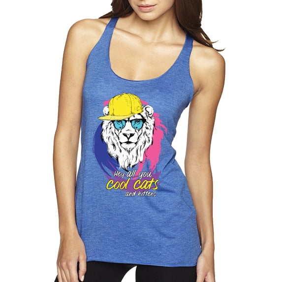 Funny Lion Tiger King Hey All You Cool Cats and Kittens | Womens Animal Lover Premium Tri-Blend Racerback Tank Top, Vintage Royal, Small