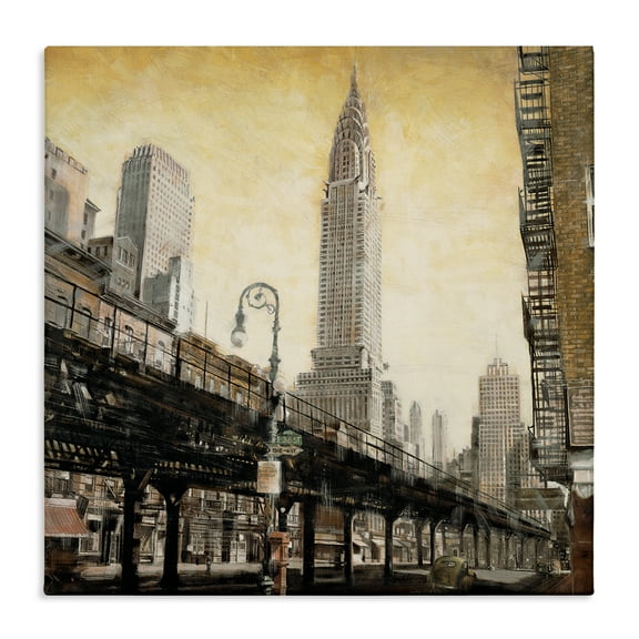 Stupell Industries Looming City Towers Scenic & Cityscapes Painting Wrapped Canvas Art Print Wall Art, 17 x 17