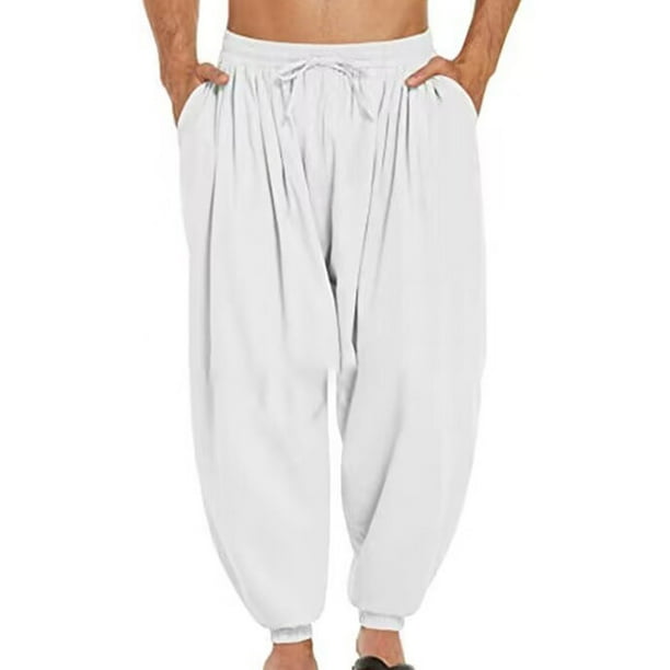 Pantalones largos para hombre, informales, de color, con cordón ajustable en la pierna, transpirables y holgados.