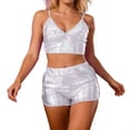 thumbnail image 2 of Shiny Metallic Holographic Crop Camisole Top and Shorts 2 Piece Matching Set Sparkly Pu Leather Rave Outfits, 2 of 5