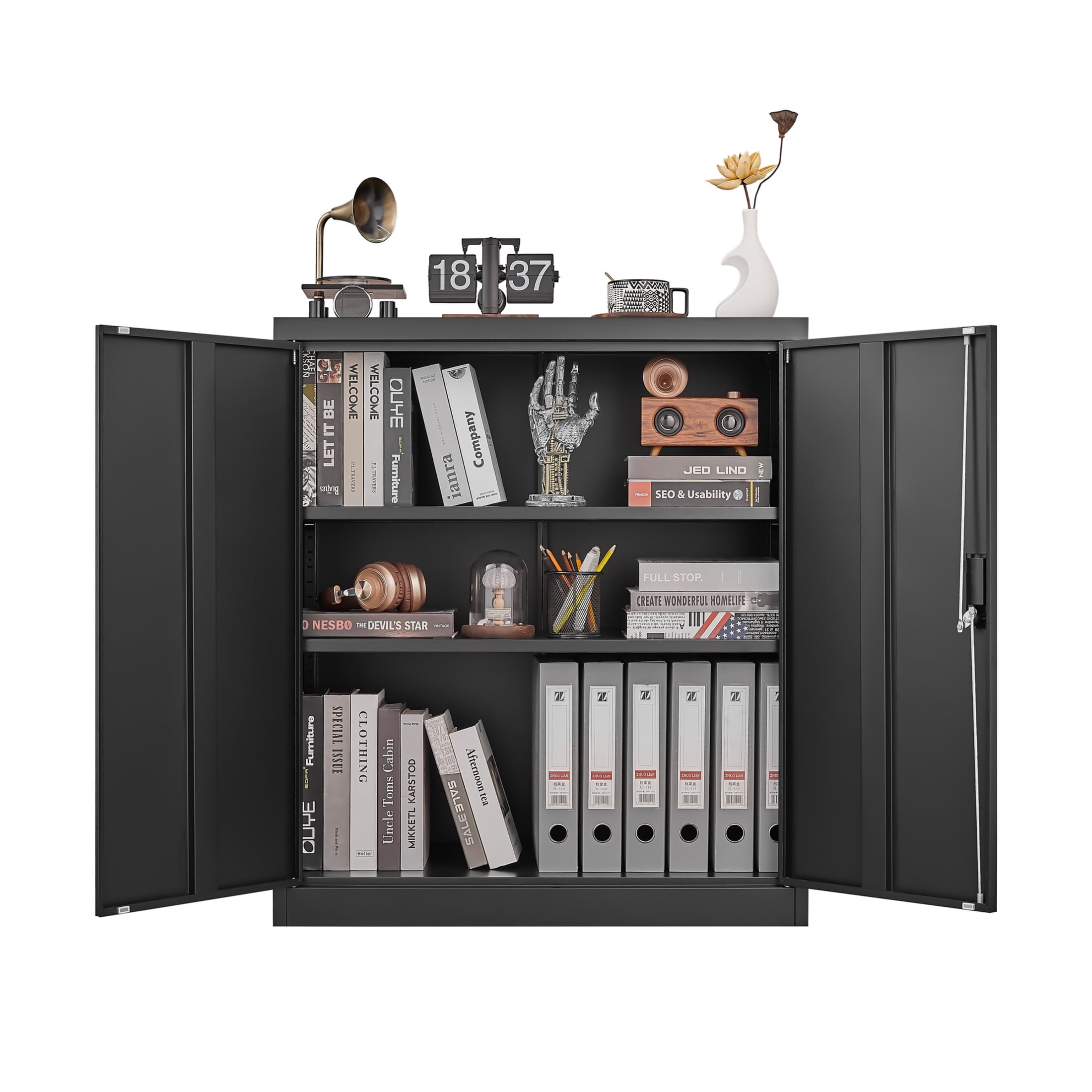 Noble House 36" Steel Storage Locker with Adjustable Shelves, File Cabinet Organizer for Office/Home, Black
