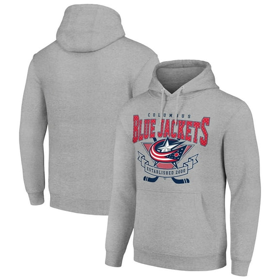 Men's Starter Heather Gray Columbus Blue Jackets Team Logo Graphic Fleece Tri-Blend Pullover Hoodie