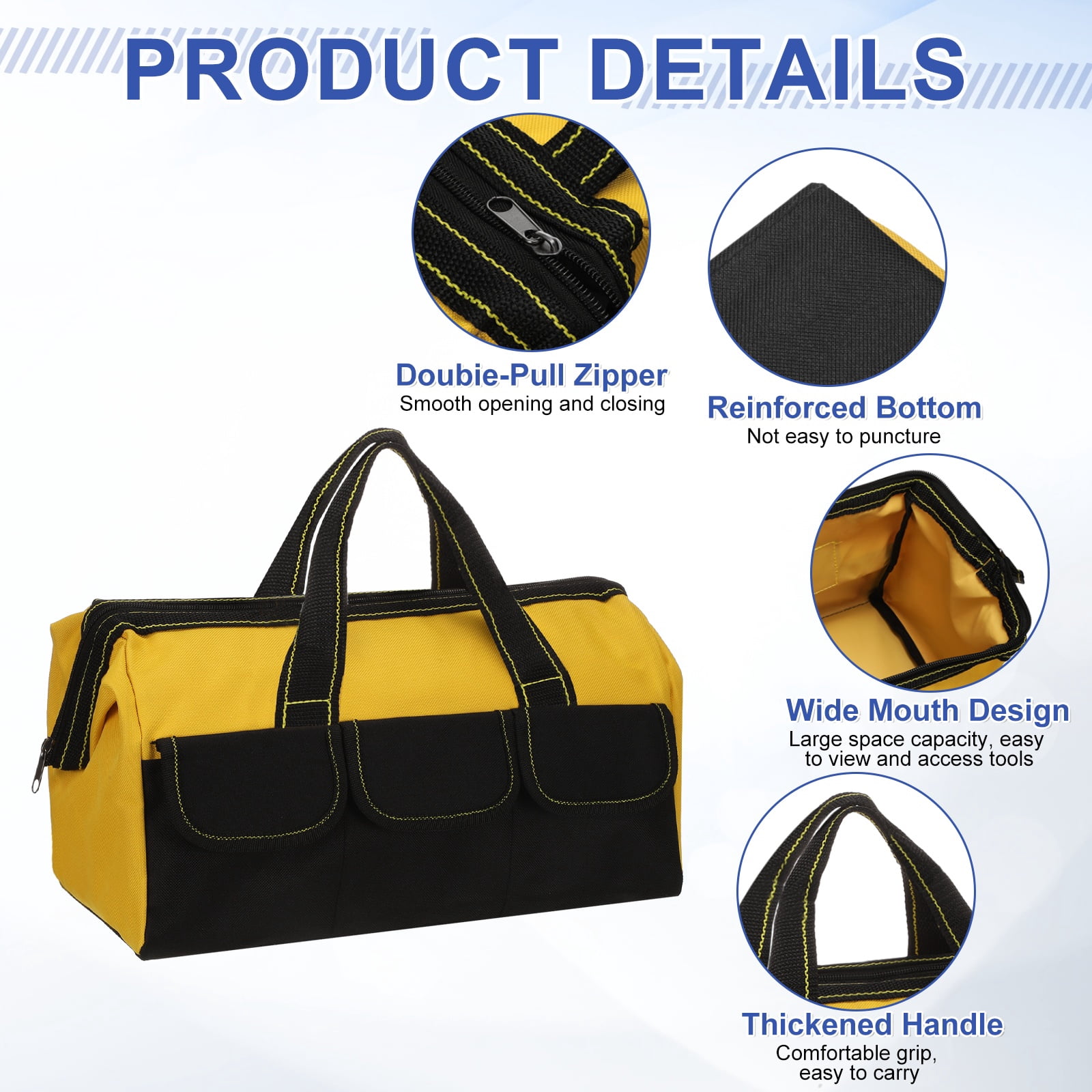 Uxcell Wide Mouth Tool Bag 14.2 Inch Oxford Cloth Tote Bag, Yellow