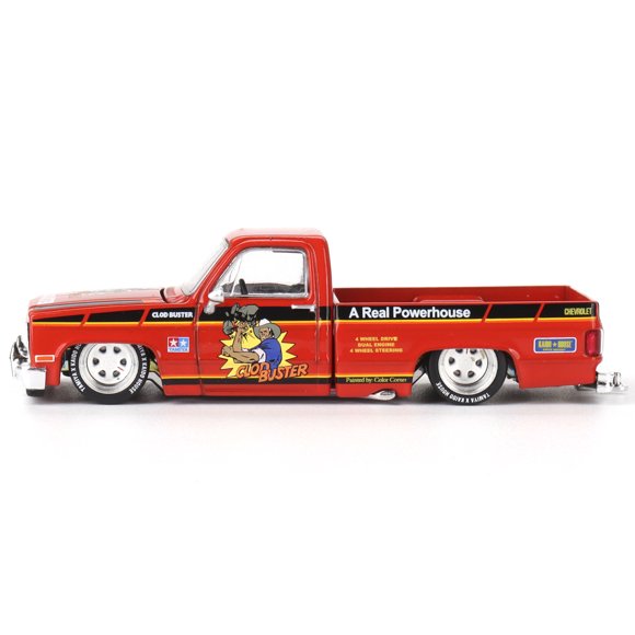 Chevrolet Silverado Pickup Truck "Clod Buster" Orange with Black Stripes (Designed by Jun Imai) "Tamiya x Kaido House" Special 1/64 Diecast Model Car by Mini GT