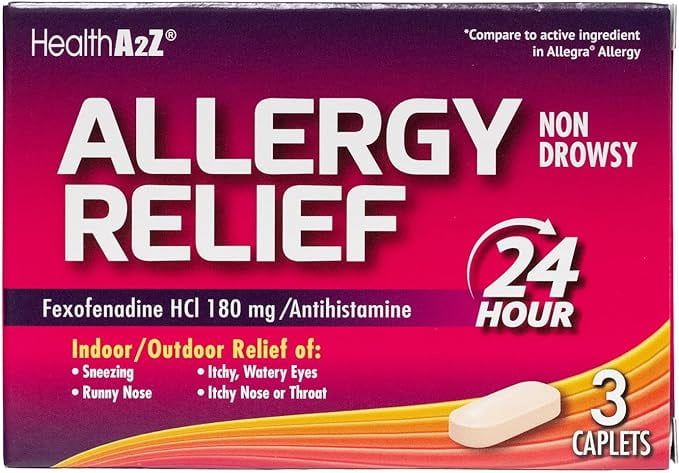HealthA2Z® Fexofenadine Hydrochloride 180mg | Antihistamine for Allergy Relief | 24-Hour Allergy Medicine | 3 Tablets Each in (Pack of 24) | 72 Caplets Total | Value Pack