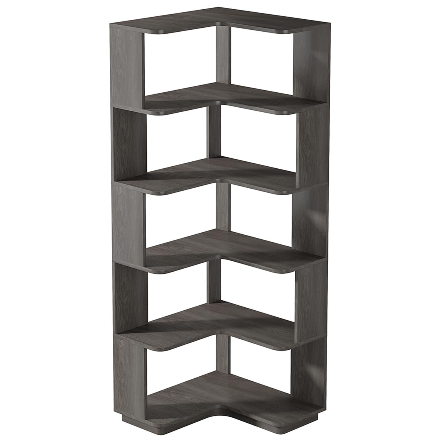 Demi Bonn 6 Tier Bookshelf with Anti-Drop Panel, Corner Bookcase Storage Organizer, 64" Tall Display Standing Shelf Unit for Bedroom, Living Room, Dark Gray