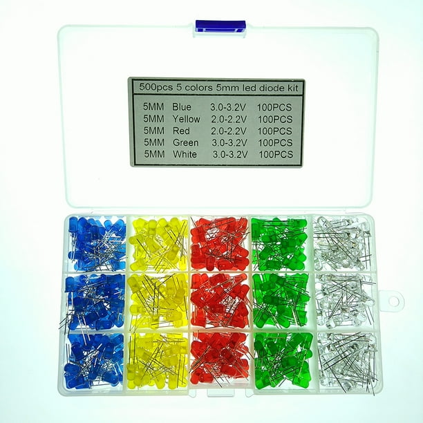 500 Uds luces de diodo LED 5 colores 5mm diodos emisores de luz Kit surtido de bombillas redondas difusas NikouMX herramienta