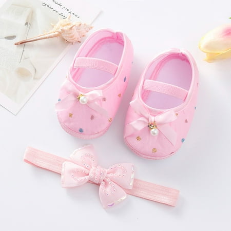 

Hunpta Toddler Shoes Little Child Shoes Soft Sole Toddler Shoes Hanging Pearl Cute Bow Princess Shoes Headband Set