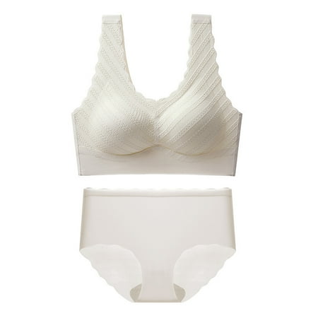

Qiaocaity Women Bras High Support Underwear Women s Bra Seamless Large Size Backing Sling Traceless Sexy Gathered Back Underwear Two-piece Underwear Suit Beige M