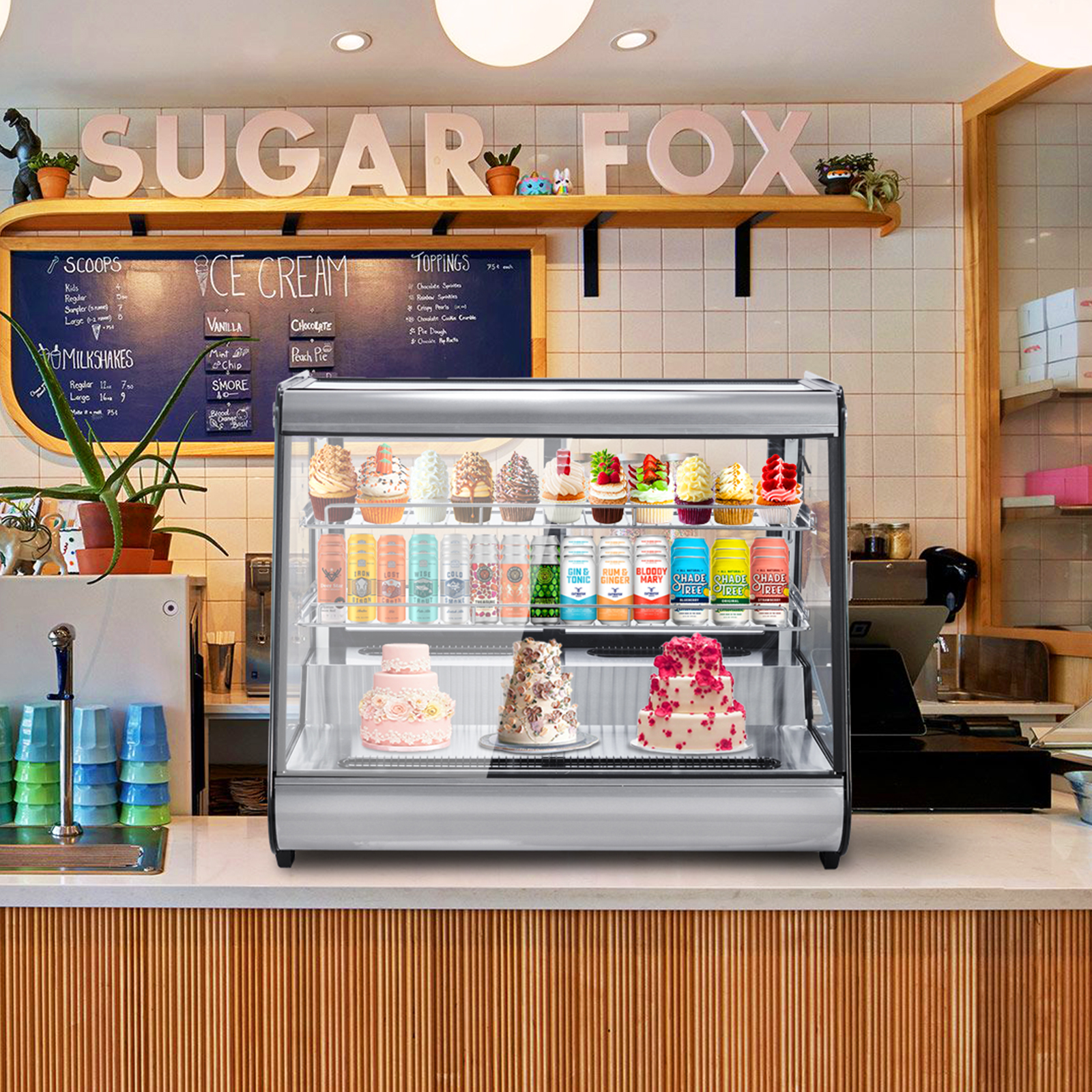 5.3 Cu.Ft Commercial Countertop Refrigerator Display Case, Anti-Fog Pastry Dessert Fridge with Double-Layer Tempered Glass, 2 Adjustable Shelves & Digital Temp Control for Bakery, Cafe