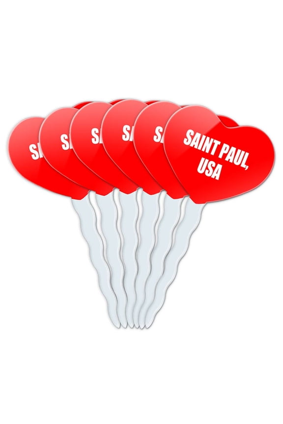 Saint Paul USA Heart Love Cupcake Picks Toppers - Set of 6