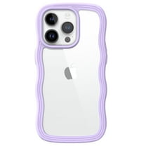 JETech Cute Case for iPhone 14 Pro 6.1-Inch, Wave Frame Curly Shape Shockproof Phone Cover for Women and Girls, Clear Hard PC Back (Purple)