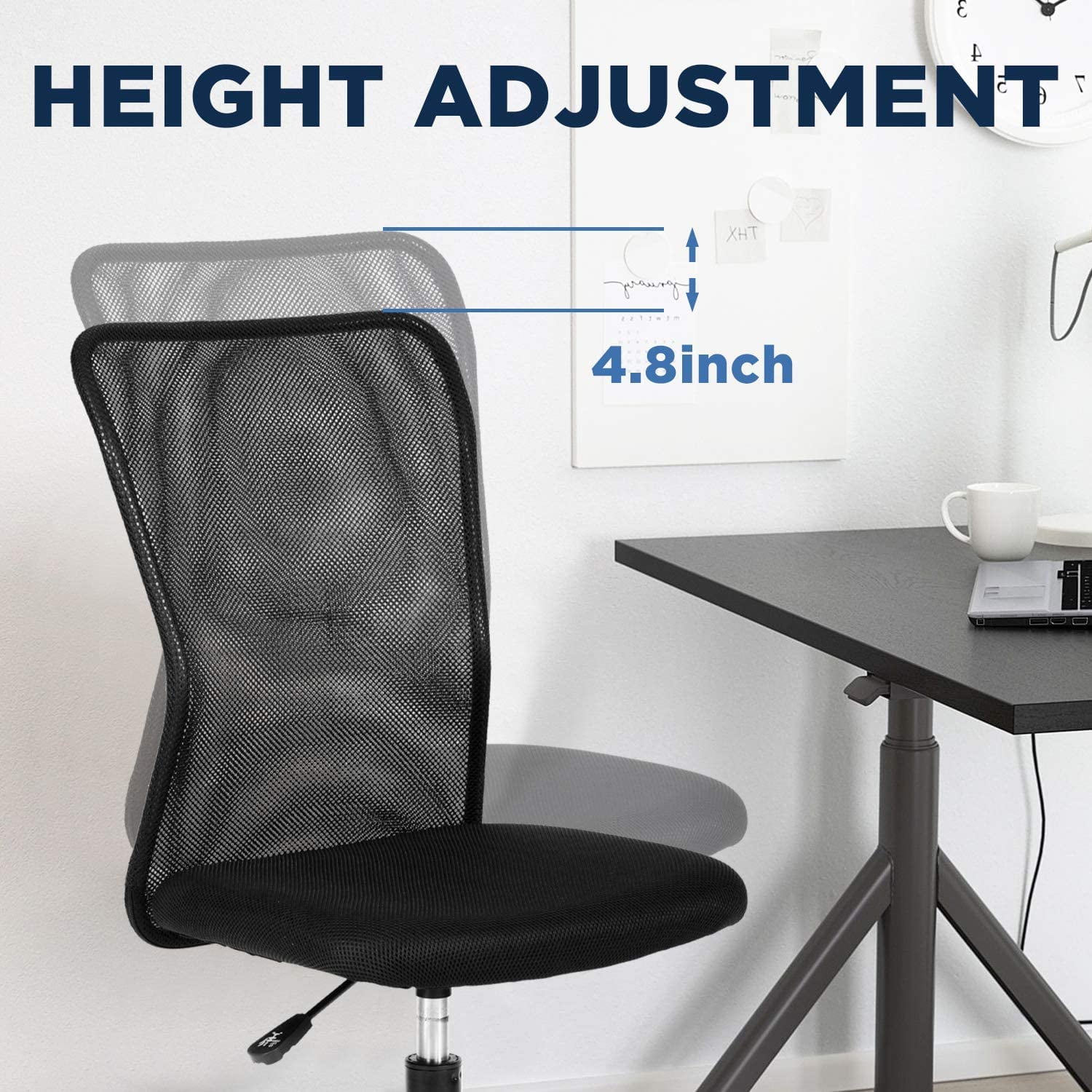 BestOffice Ergonomic Armless Office Chair with Adjustable Height, Lumbar Support for Adults(Black)