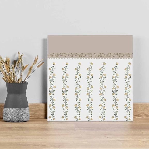 Beige Floral Wall Art Painting on Canvas, Spring Summer Botanical Flowers Canvas Art Home Prints Wall Art Framed Modern Artwork for Living Room Bedroom Wall Decor 8x8in