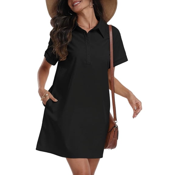 Aiyino Womens Linen Shirt Dress Summer Casual Short Sleeve Button Down Mini Dresses Beach Cover Up Shirts with Pockets