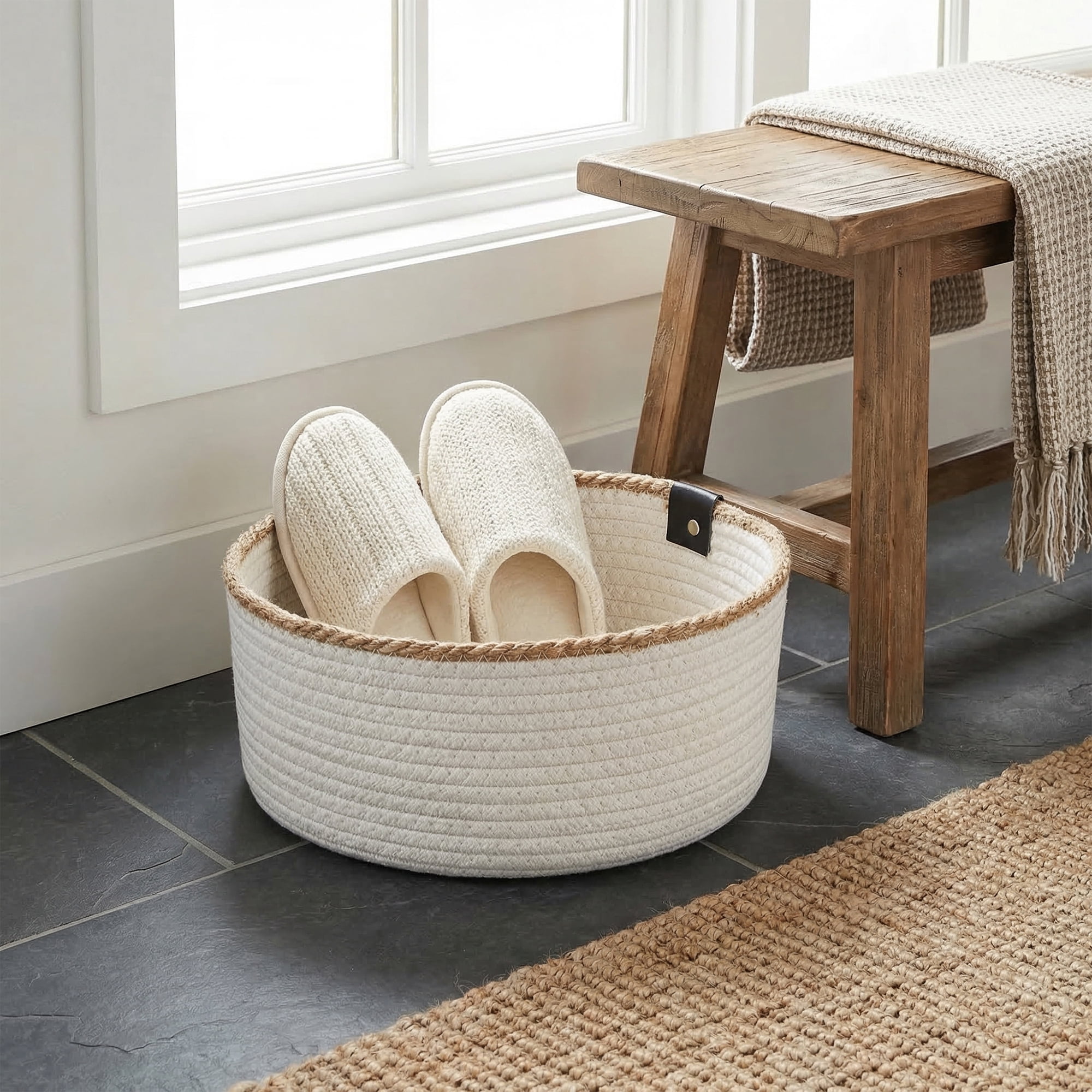 Unique Bargains 3pcs Woven Storage Basket for Key Tray Bowl Beige 3pcs