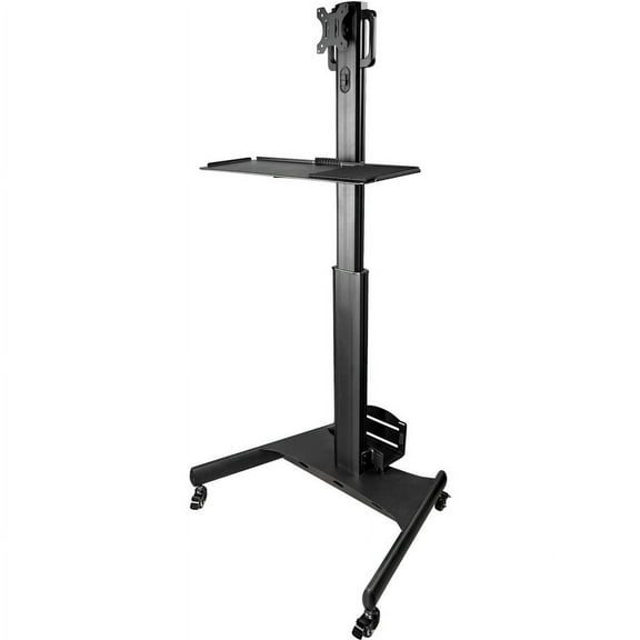 StarTech.com Mobile Standing Workstation with Monitor Mount, CPU/PC Holder, Height Adjustable Desktop Computer Cart, Standing Workstation, Black