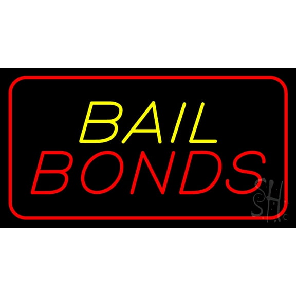 Bail Bonds Red Border LED Neon Sign 20 x 37 - inches, Black Square Cut Acrylic Backing, with Dimmer - Bright and Premium built indoor LED Neon Sign for Defence Force.
