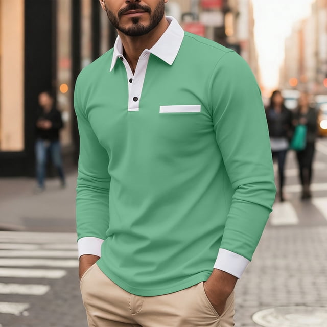 Kalauyu Chemises à Manches Longues pour Hommes à Col à Revers Classiques Boutonnées Chemise de Golf Mode Décontractée Chemises à Col Rabattu avec Poche