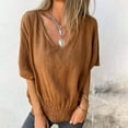 thumbnail image 3 of Mittory Women's Summer V Neck Short Sleeve T Shirt Solid Casual Loose Smocked Hem Blouse Lightweight Basic Tunics Tops, 3 of 4