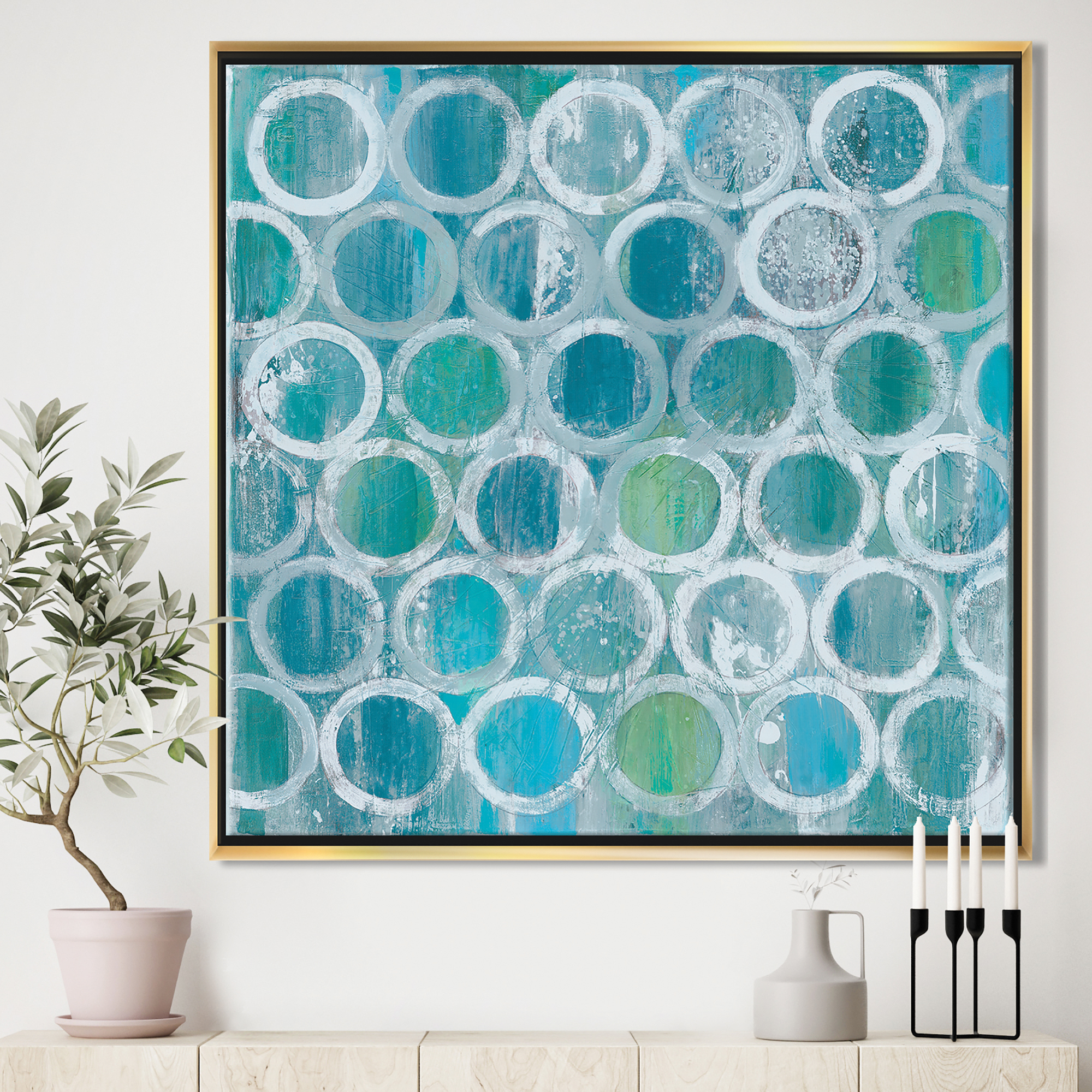 Designart ' Natural Blue Circle ' Modern & Contemporary Framed