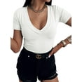thumbnail image 4 of Summer Fashion Women V-neck Slim Fit T-shirt Cotton Solid Tee Tops, 4 of 5