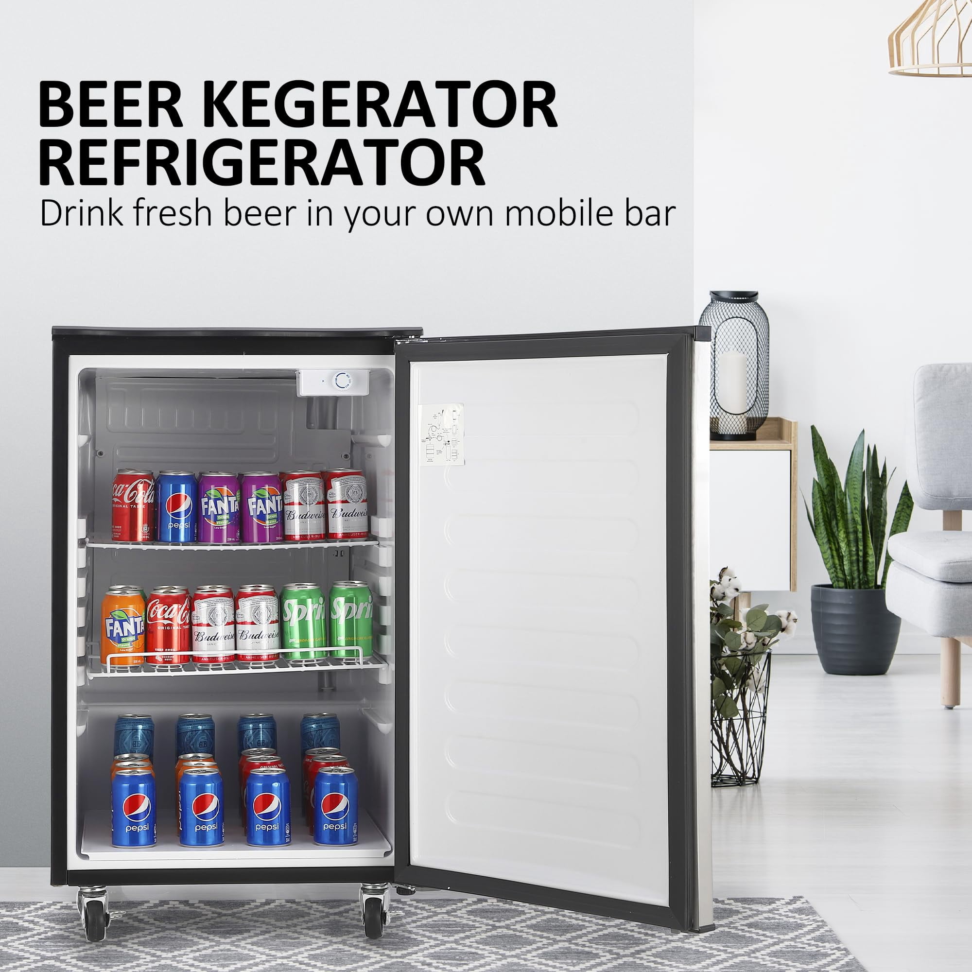 Kselythan Beer Kegerator, Dual Tap Draft Beer Dispenser & Universal Beverage Cooler Full Size Keg Refrigerator With Shelves Stainless Steel Drip Tray & Raill